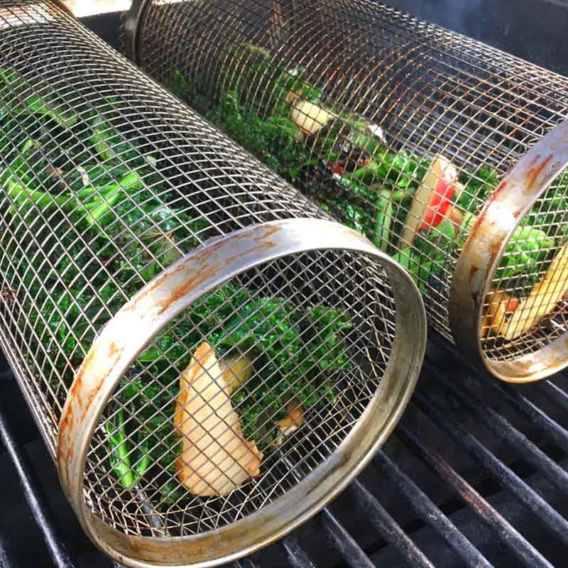 BBQ Grill Basket | 360° Spin Rotation | Uniform Heat Spread | Stainless Steel Build | GrillMaster