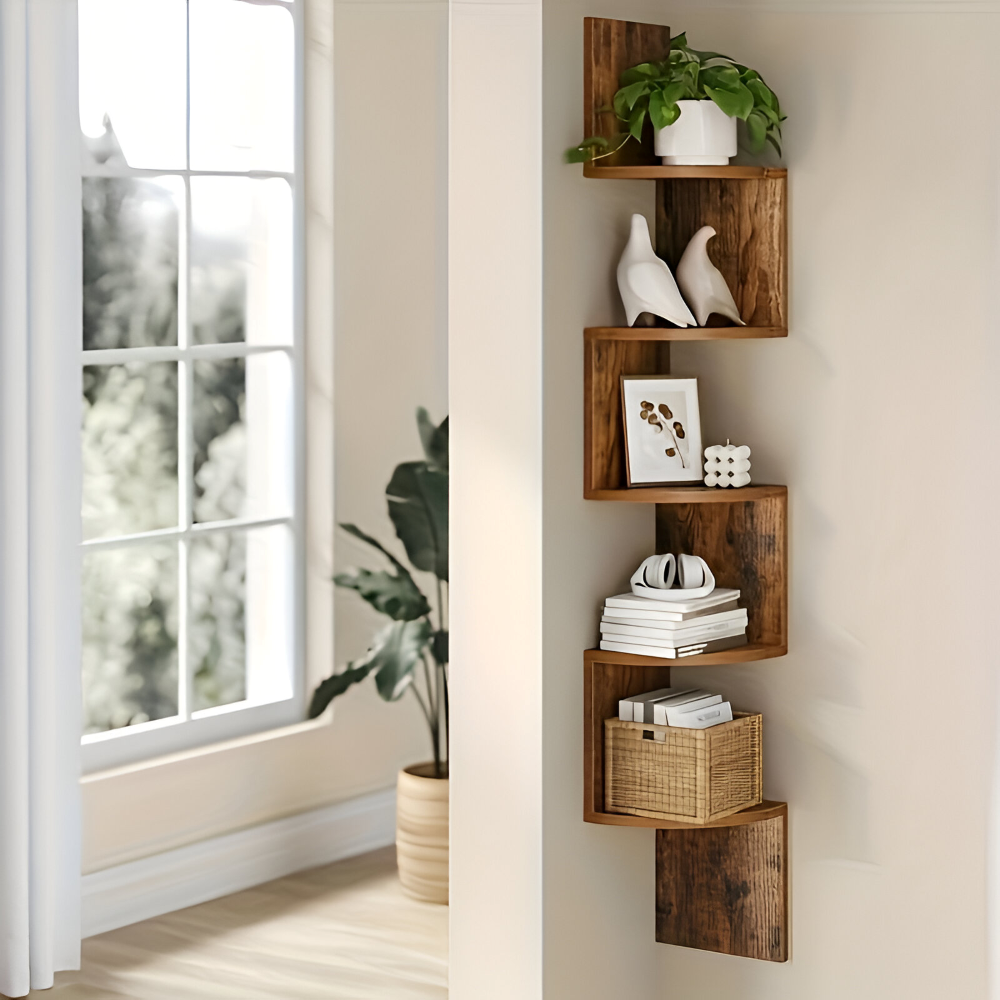Corner Shelf 5 Levels | Zigzag Shape with Layers | Space-Efficient Corner Fit | CornerZig