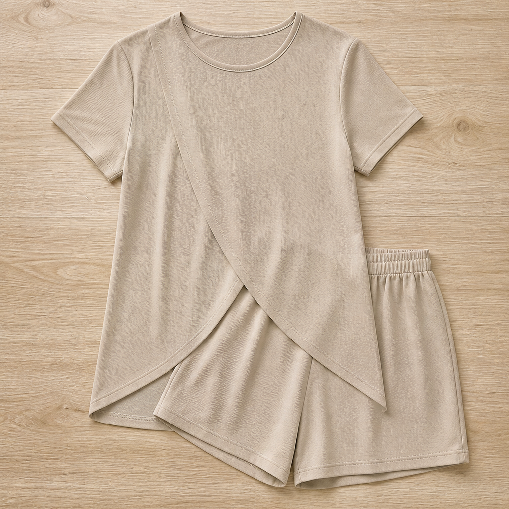 SolaraEase™ – Relaxed Tulip-Hem Top & Shorts Summer Set