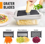 Vegetable Cutter | Dicing, Chopping and Grating | Collection Container & Safety Holder | VegiCut