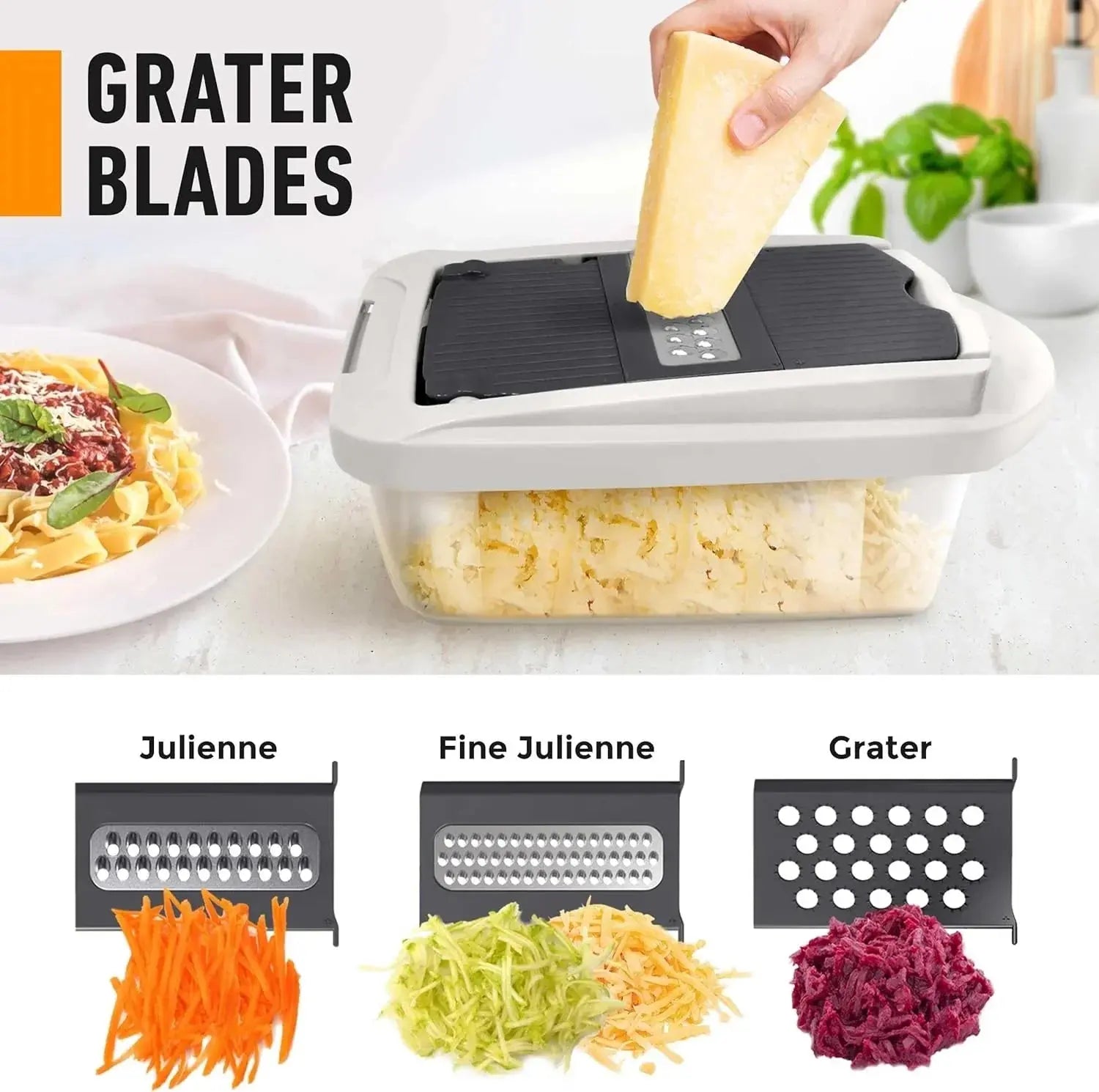 Vegetable Cutter | Dicing, Chopping and Grating | Collection Container & Safety Holder | VegiCut