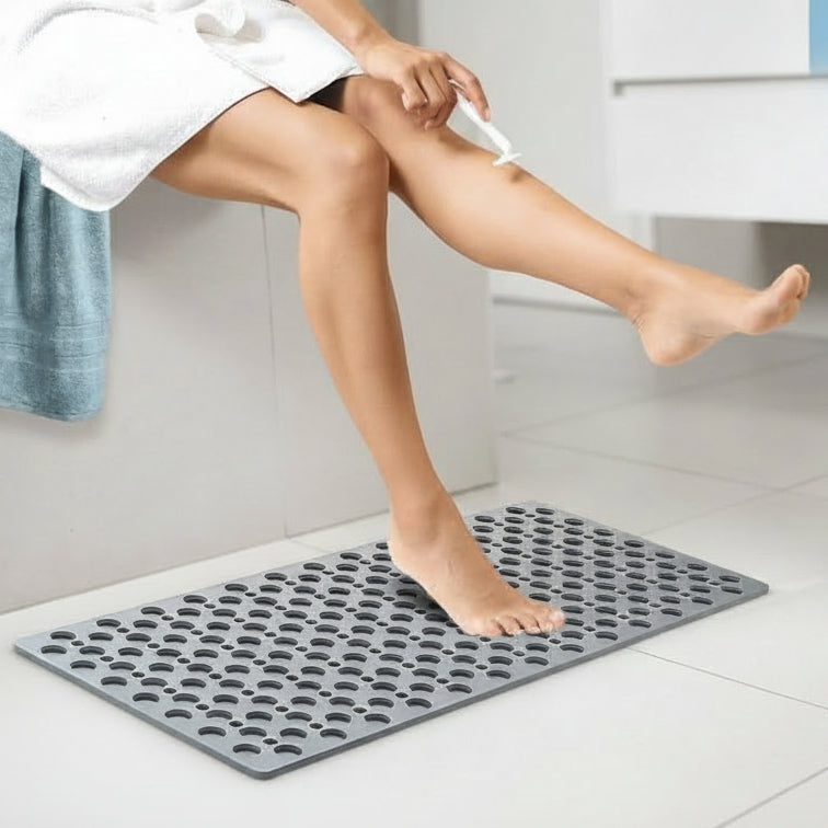 Non-slip Shower Mat PVC with TPE | Suction Cups | Drainage Holes for Water | Gripflow
