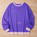 VeroLuxe™ – Relaxed Striped Crewneck Sweatshirt with Contrast Trim