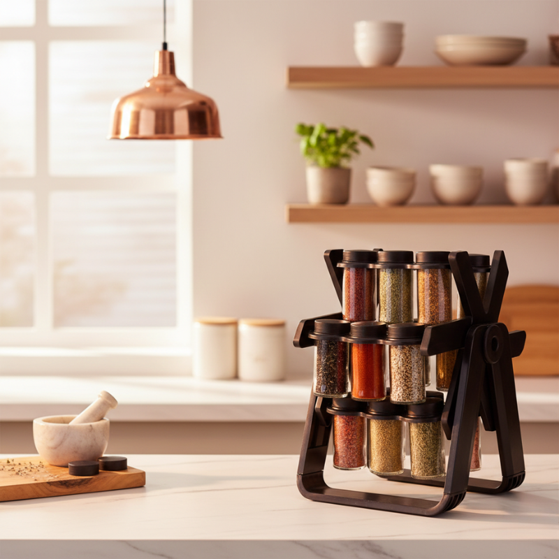 AromaDock | Glass Containers | Foldable Stand | Rotatable Spice Rack