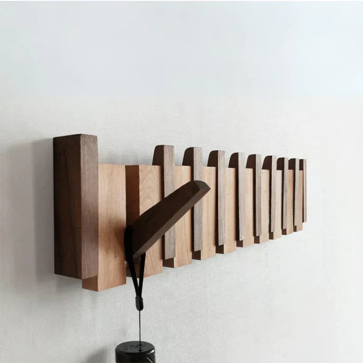 Piano Coat Rack in Wood | Sturdy Walnut & Maple Wood | 8 Hooks Wall-Mounted | Keystrak