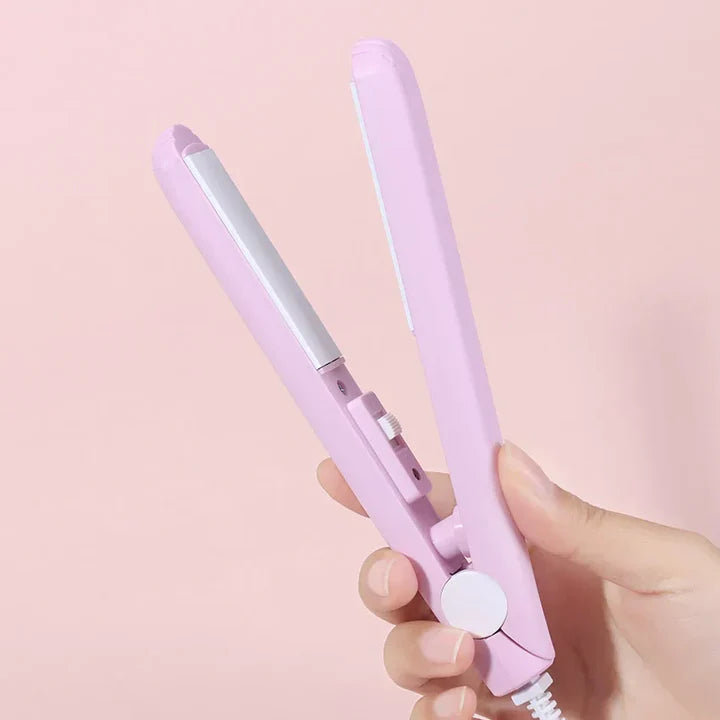 2-in-1 Hair Straightener & Curling Iron | Porcelain Ceramic Plates | Mini Travel Size | Quick Heat