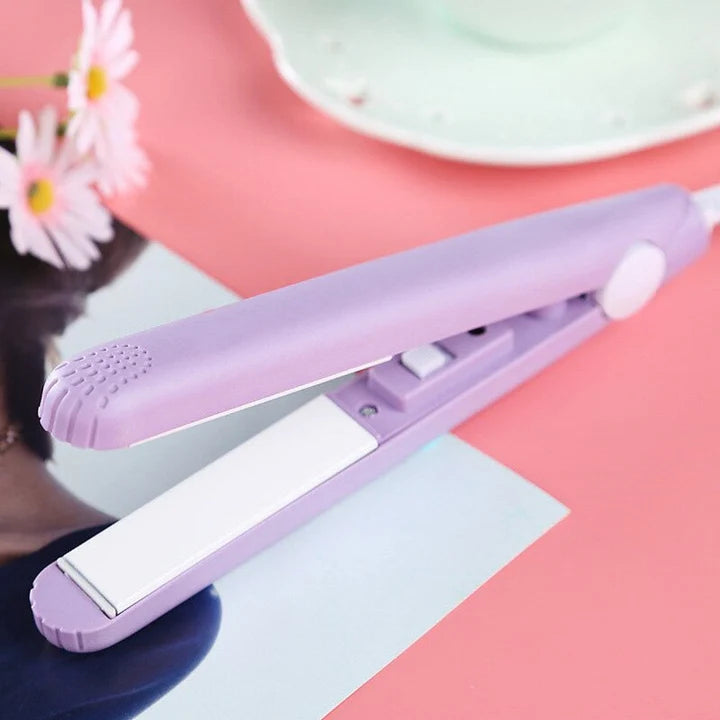 2-in-1 Hair Straightener & Curling Iron | Porcelain Ceramic Plates | Mini Travel Size | Quick Heat