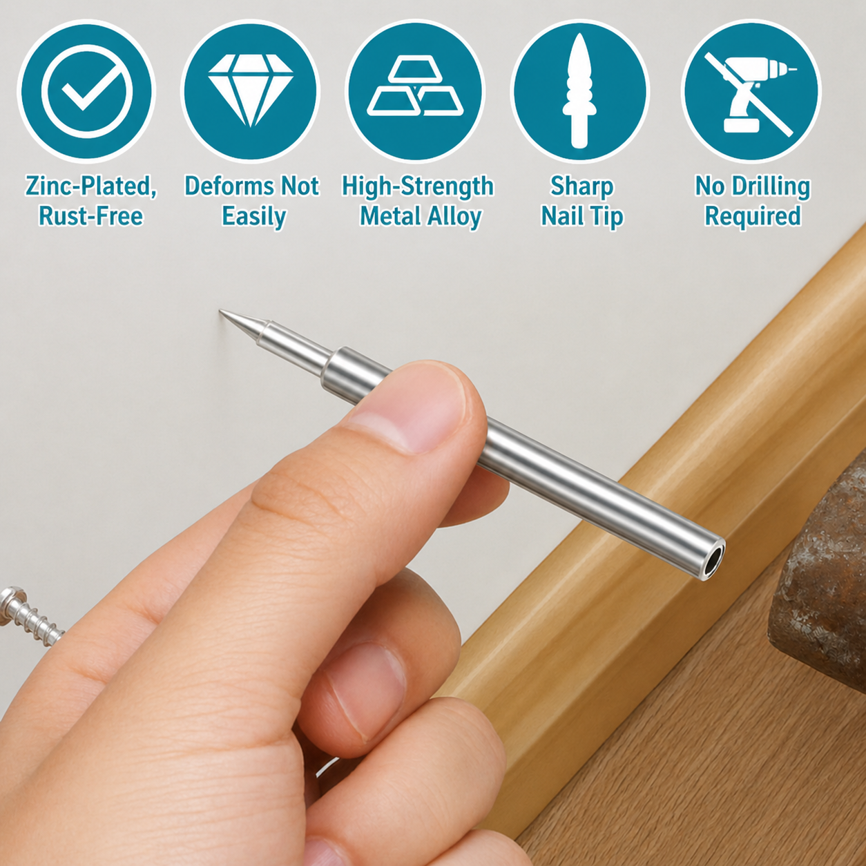 Baseboard Nail Set | Double-Head System | 100-Piece Galvanized Steel Set | Durable Design