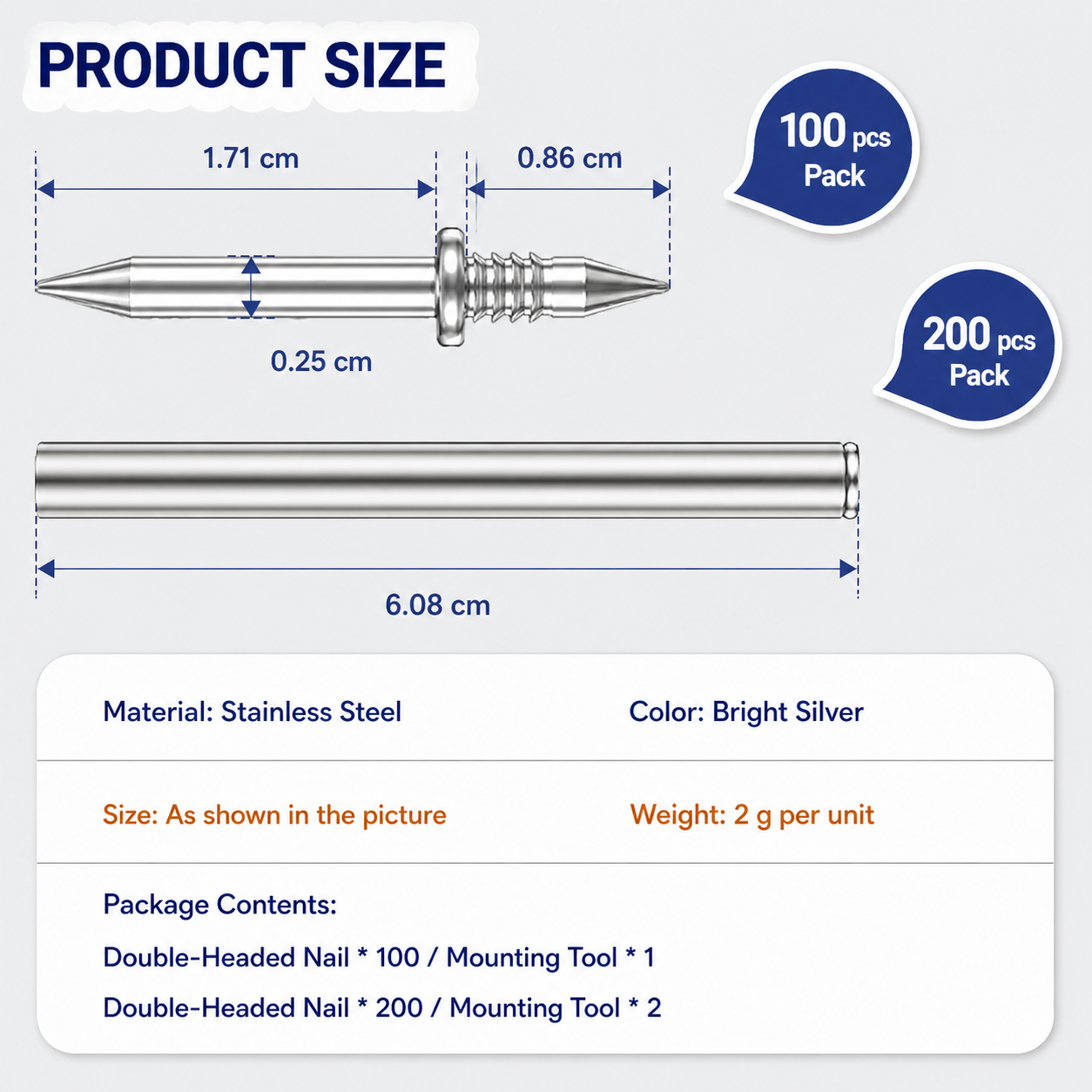 Baseboard Nail Set | Double-Head System | 100-Piece Galvanized Steel Set | Durable Design
