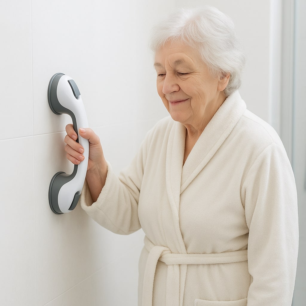 Bathroom Grab Bar | No-Drill Suction Mount | Ergonomic Non-Slip Grip | Supports 80 kg
