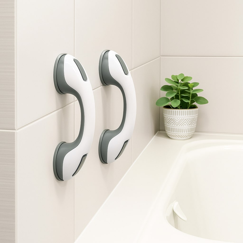 Bathroom Grab Bar | No-Drill Suction Mount | Ergonomic Non-Slip Grip | Supports 80 kg
