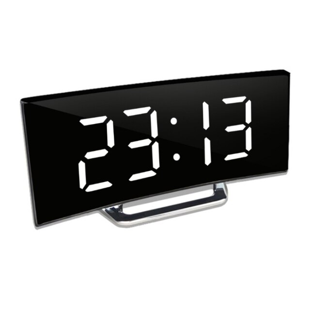 Bedside Digital Alarm Clock | Curved LED Mirror Display | Automatic Day/Night Dimming