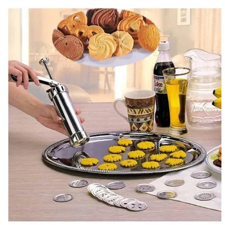 Cookie Press | Stainless Steel Body | 20 Cookie Shapes | Easy Clean