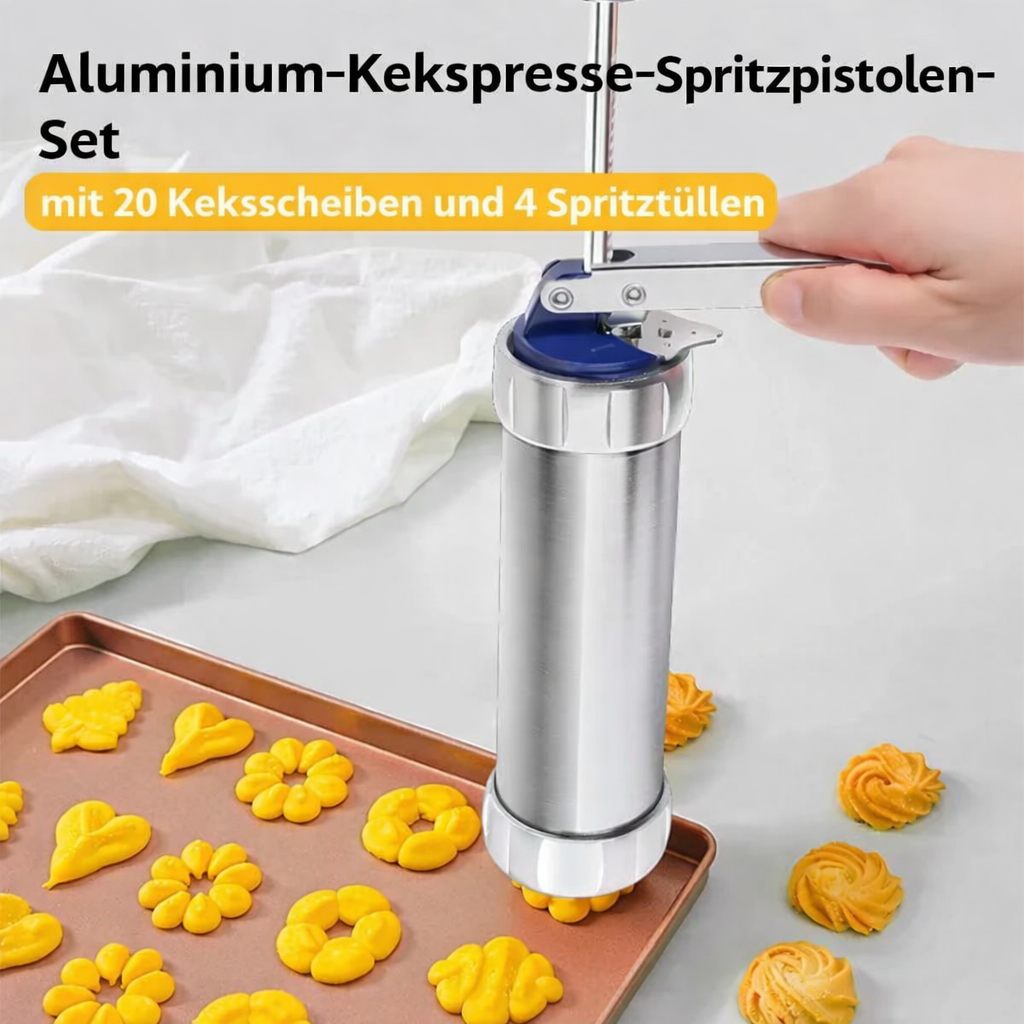 Cookie Press | Stainless Steel Body | 20 Cookie Shapes | Easy Clean