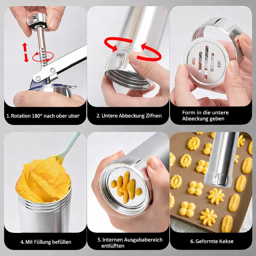 Cookie Press | Stainless Steel Body | 20 Cookie Shapes | Easy Clean