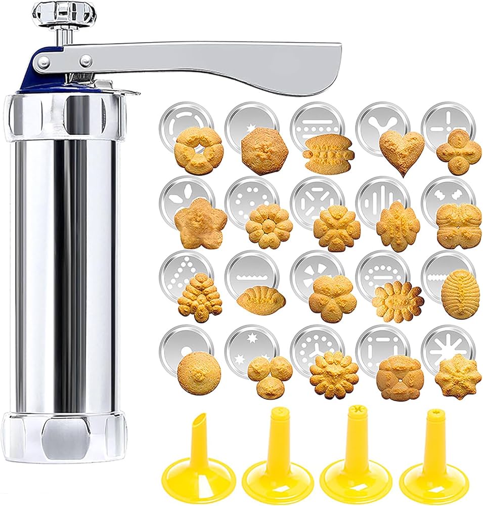 Cookie Press | Stainless Steel Body | 20 Cookie Shapes | Easy Clean