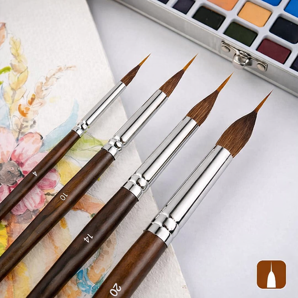 Detail Brush Set | Fine Tips for Precision Painting | Wooden Handle & Aluminum Ferrule