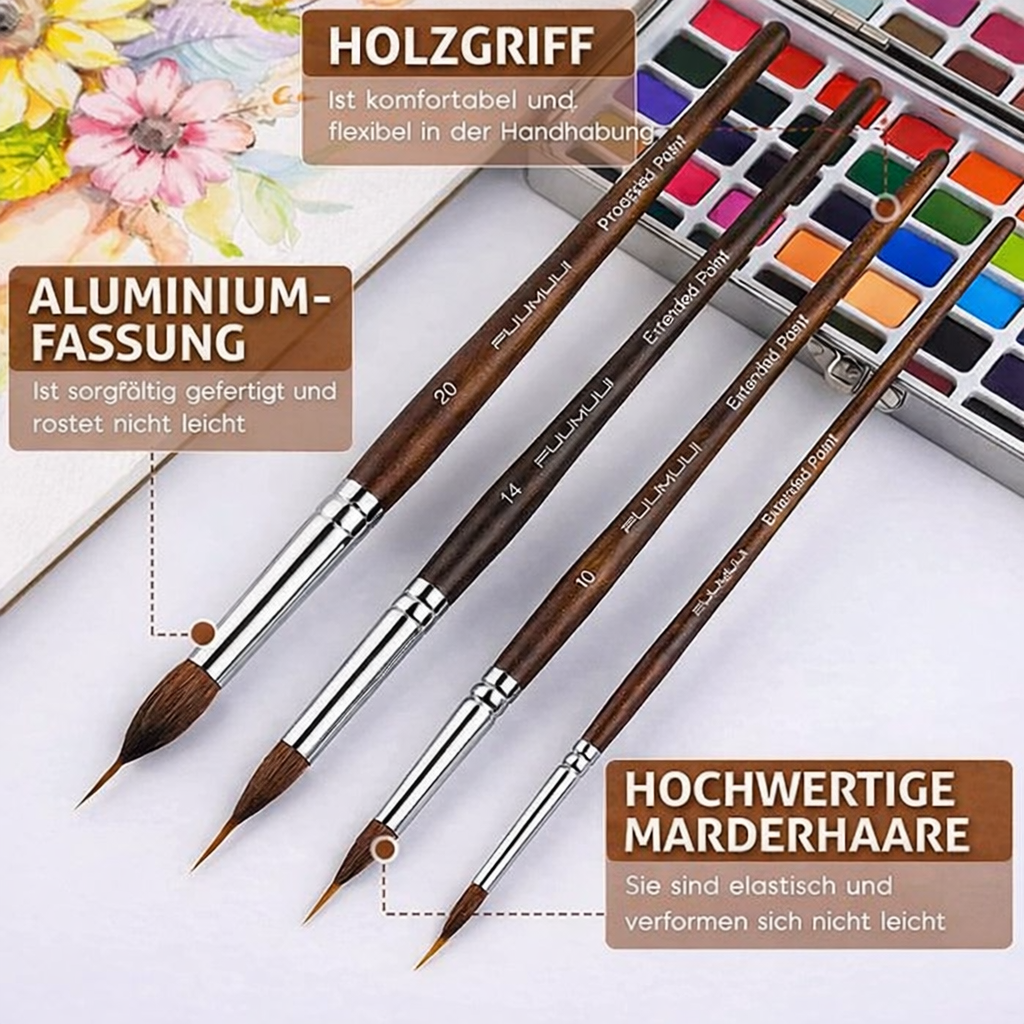 Detail Brush Set | Fine Tips for Precision Painting | Wooden Handle & Aluminum Ferrule