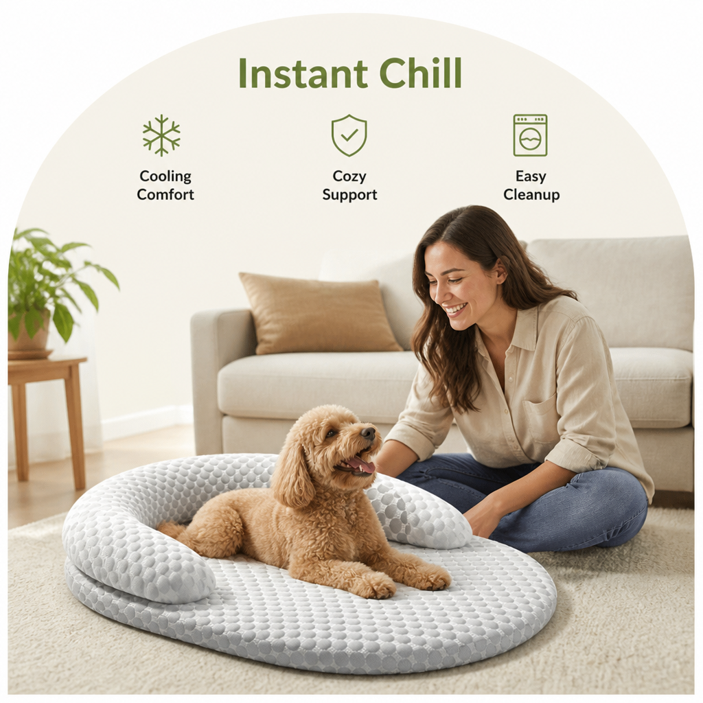 DogBedHouse Cooling Quilted Pet Mat (Removable & Washable Cover)