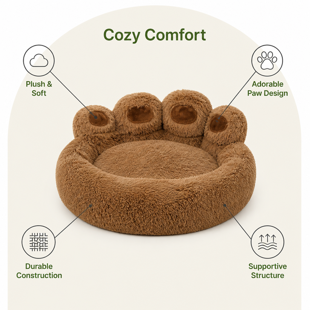 DogBedHouse Fluffy Bear-Paw & Shape-Retentive Dog Bed