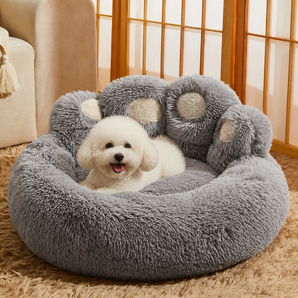 DogBedHouse Fluffy Bear-Paw & Shape-Retentive Dog Bed
