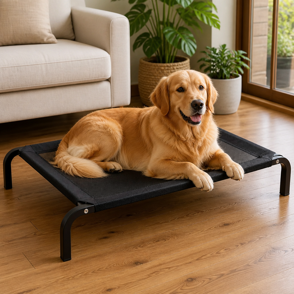 DogBedHouse Foldable Elevated Powder-Coated Steel Frame Dog Bed (Detachable Canopy)