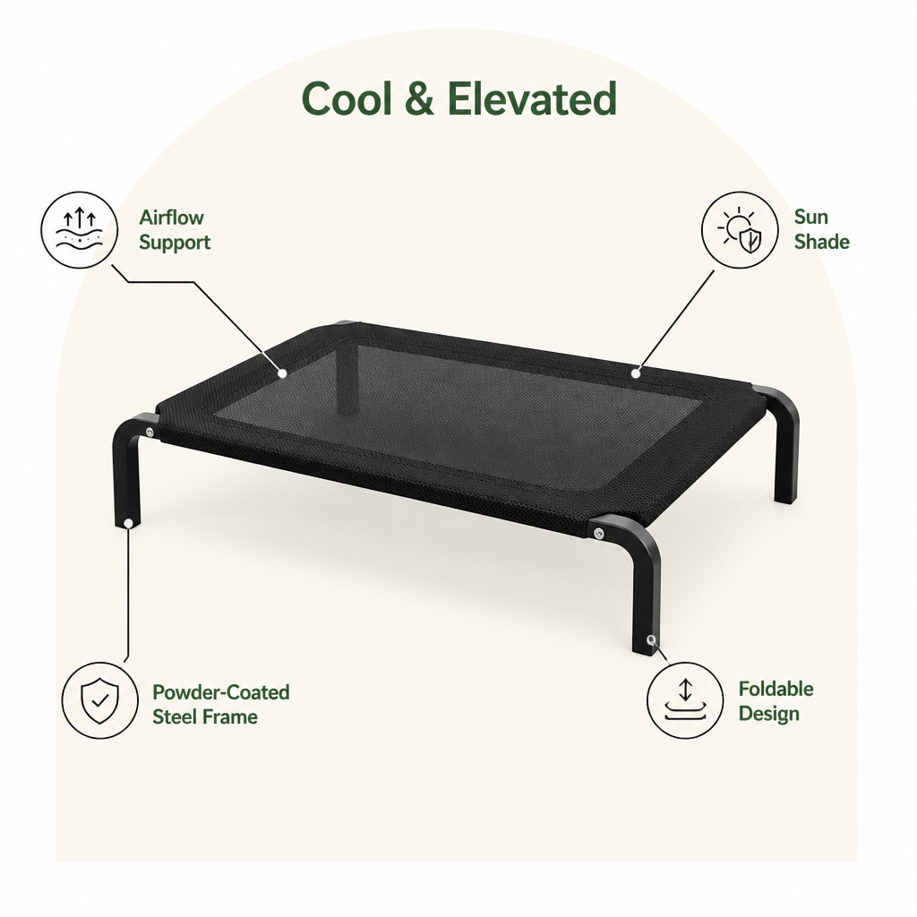 DogBedHouse Foldable Elevated Powder-Coated Steel Frame Dog Bed (Detachable Canopy)