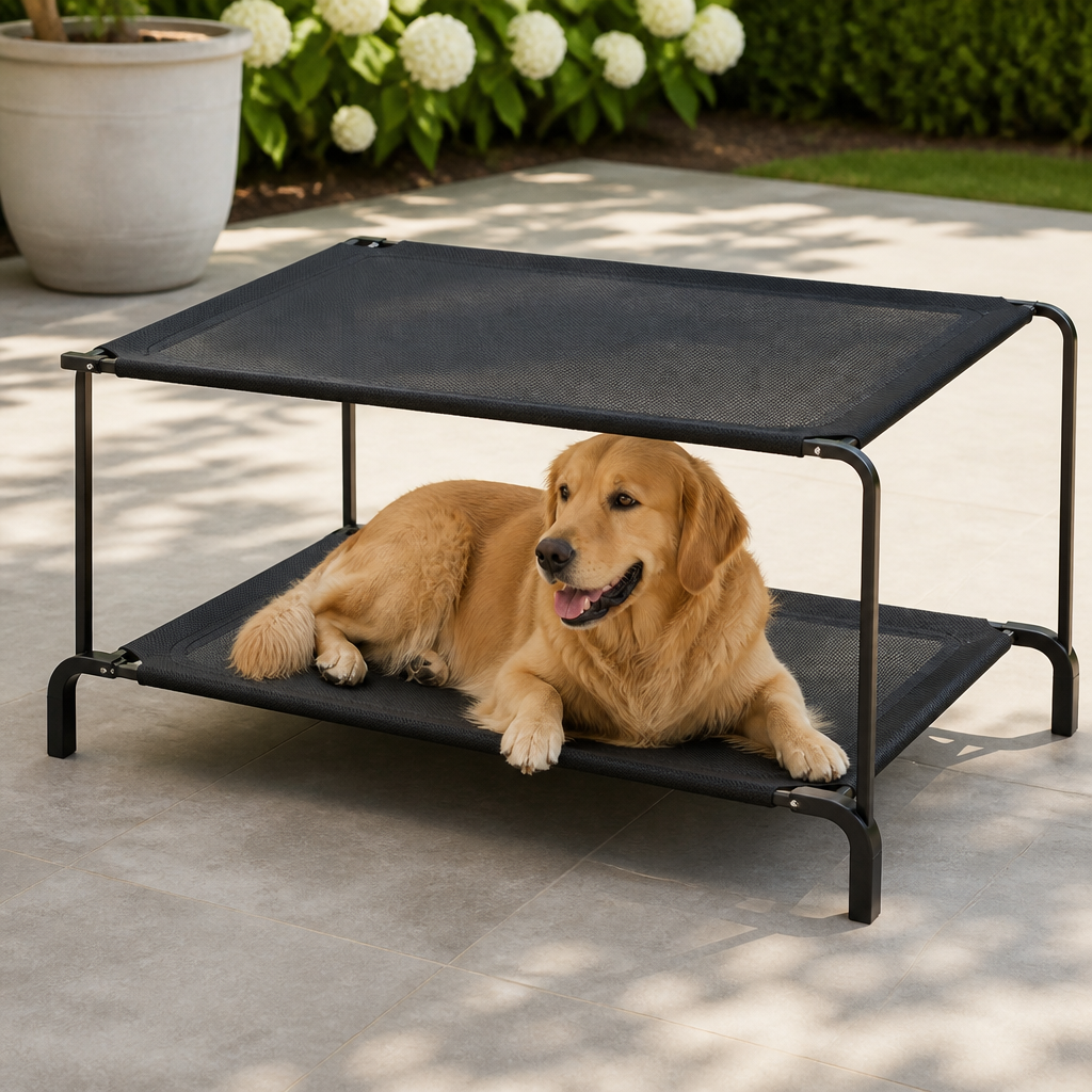 DogBedHouse Foldable Elevated Powder-Coated Steel Frame Dog Bed (Detachable Canopy)