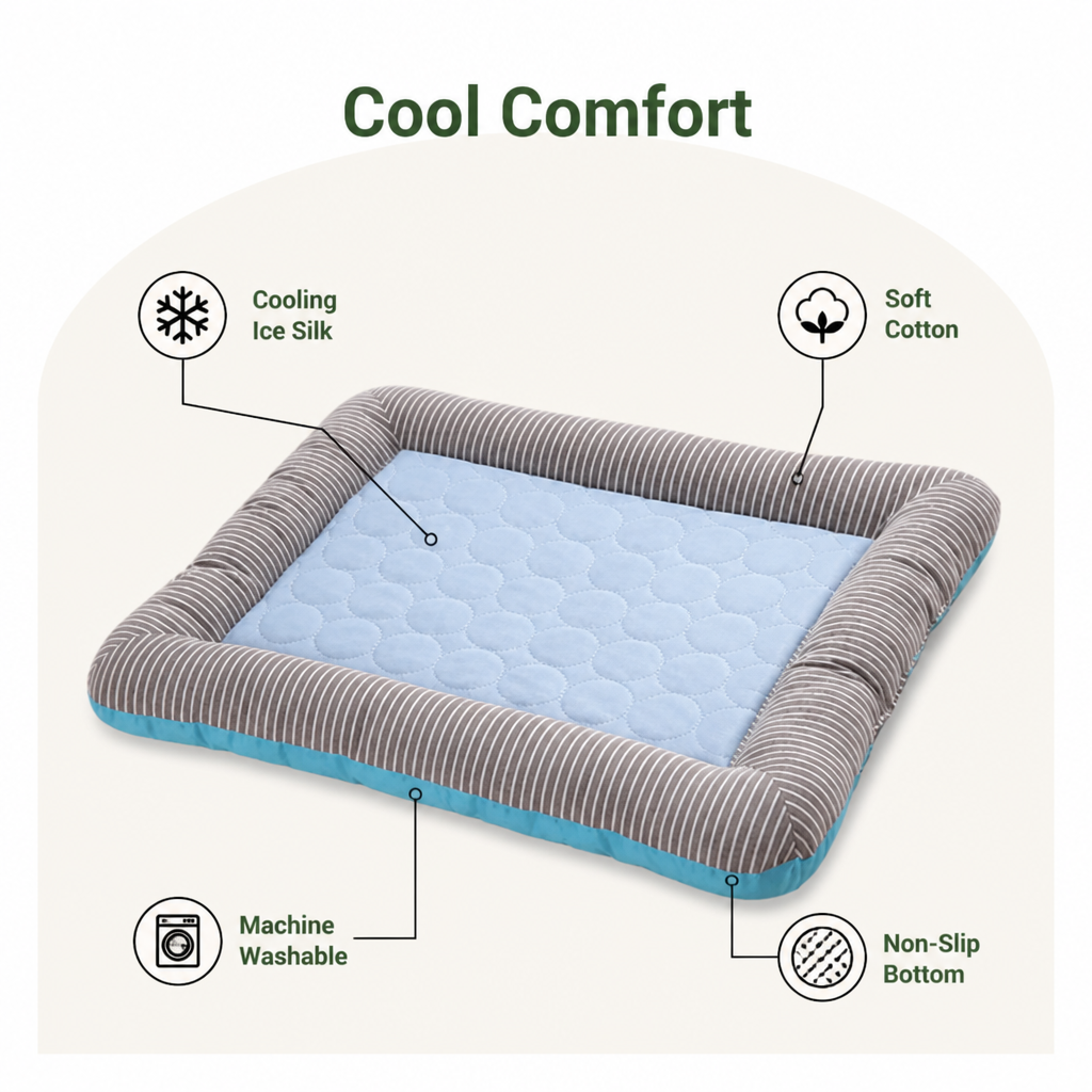 DogBedHouse Ice Silk Cooling & Non-Slip Dog Bed
