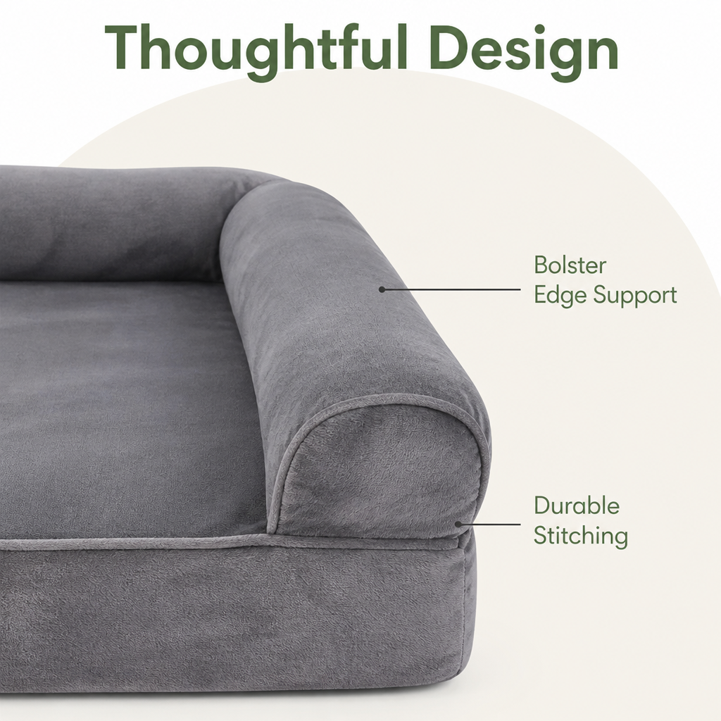 DogBedHouse Orthopedic Foam & Waterproof Bolster Dog Bed (Removable Cover)