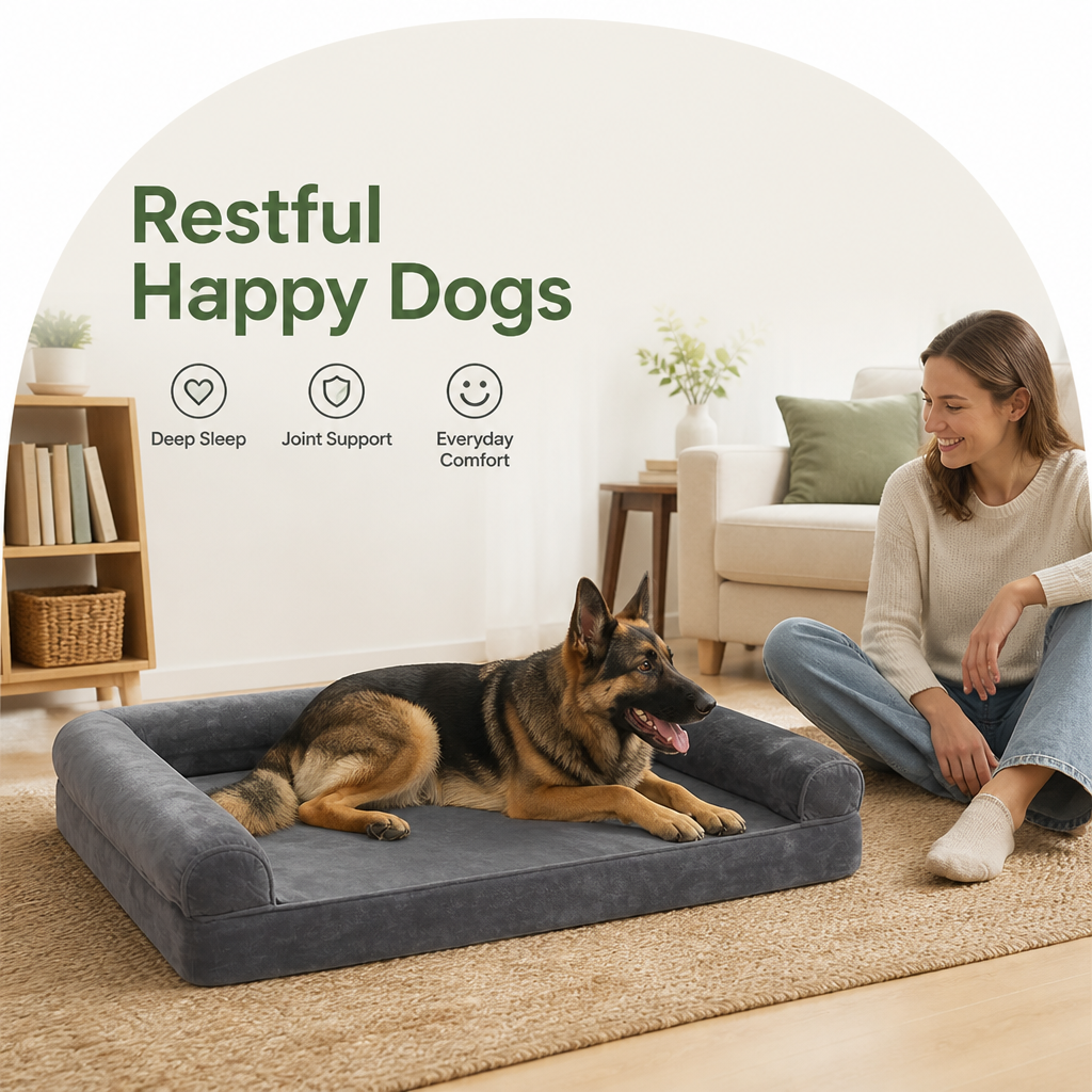 DogBedHouse Orthopedic Foam & Waterproof Bolster Dog Bed (Removable Cover)