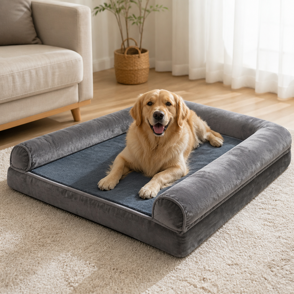 DogBedHouse Orthopedic Foam & Waterproof Bolster Dog Bed (Removable Cover)