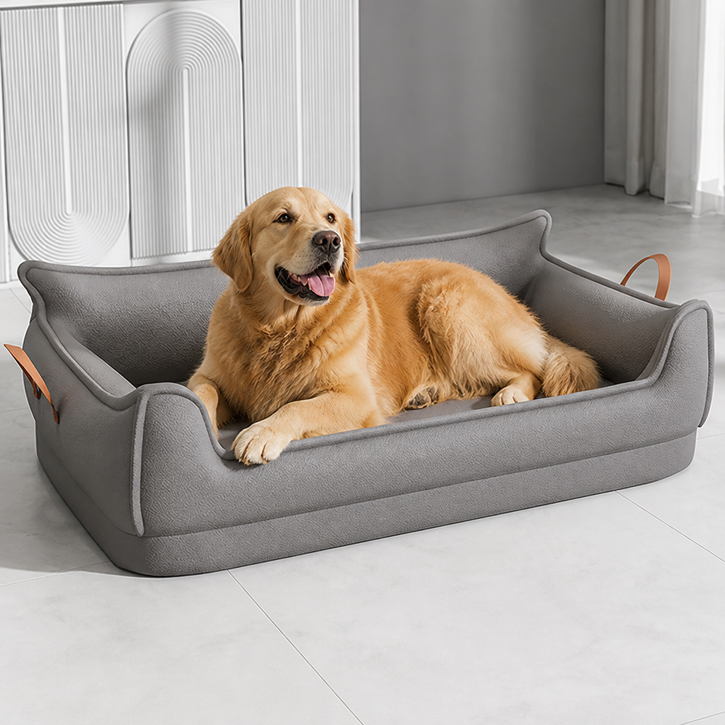 DogBedHouse Orthopedic Leather & Water-Resistant Dog Bed (Detachable Cover)