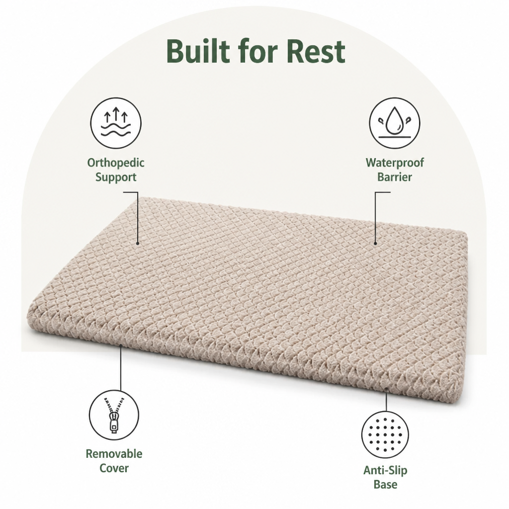 DogBedHouse Orthopedic Memory Foam & Waterproof Dog Bed (Removable Cover)
