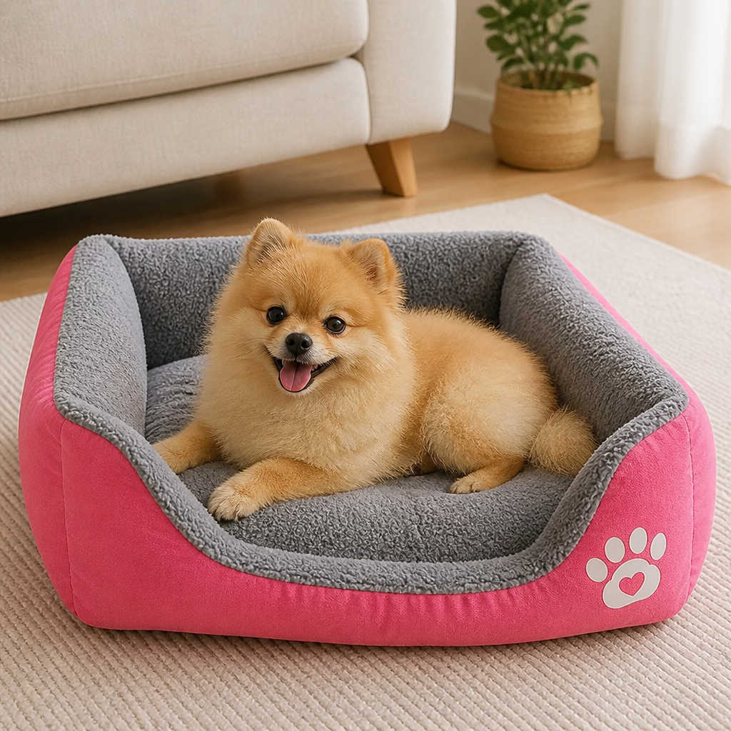 DogBedHouse Plush Faux Fur Cozy Dog Bed
