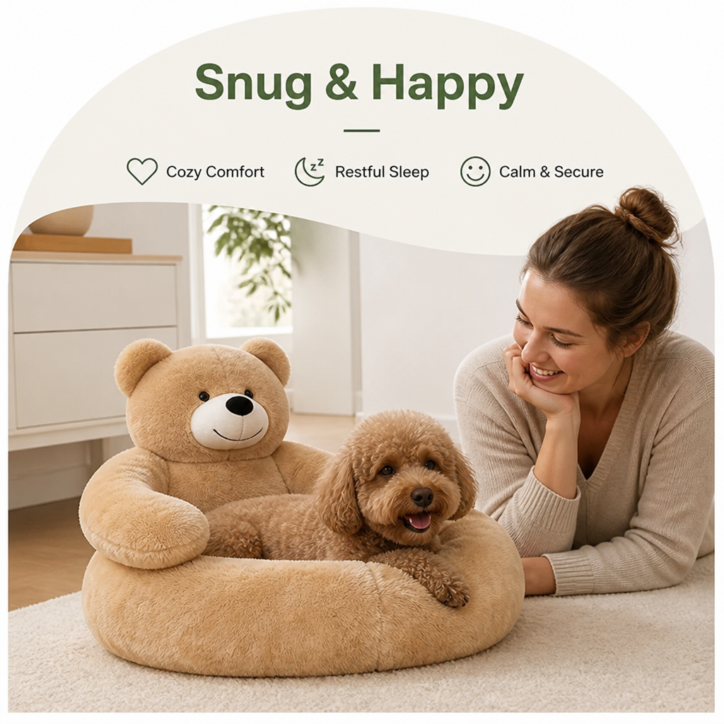 DogBedHouse Plush Faux Fur Donut Bolster Dog Bed (Multiple Sizes)