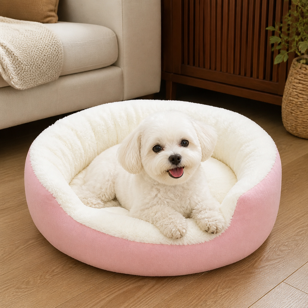 DogBedHouse Plush Faux Fur & Washable Bolster Dog Bed