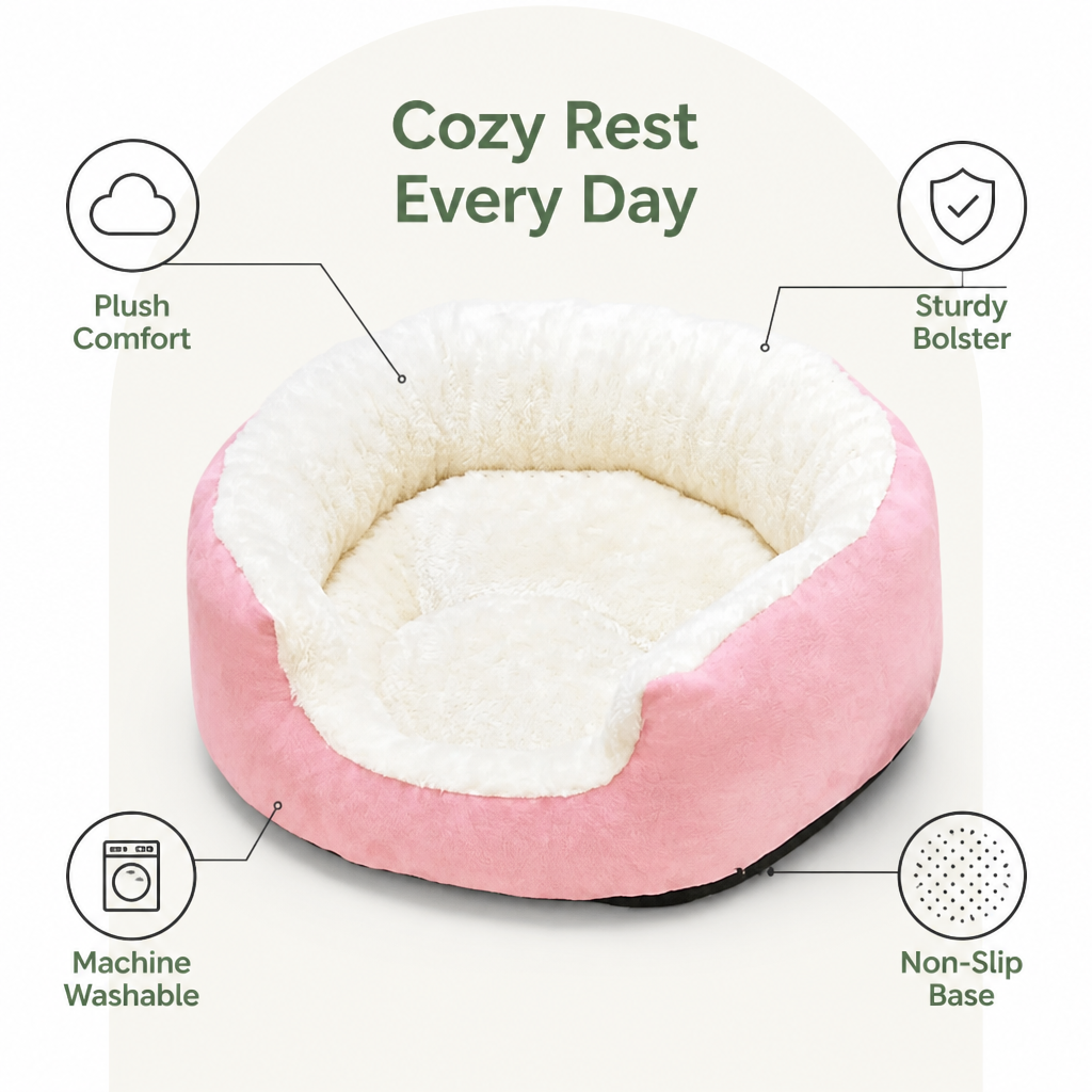 DogBedHouse Plush Faux Fur & Washable Bolster Dog Bed