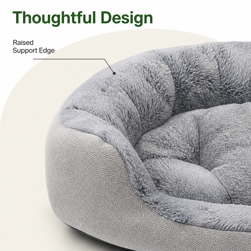 DogBedHouse Plush Faux Fur & Washable Bolster Dog Bed