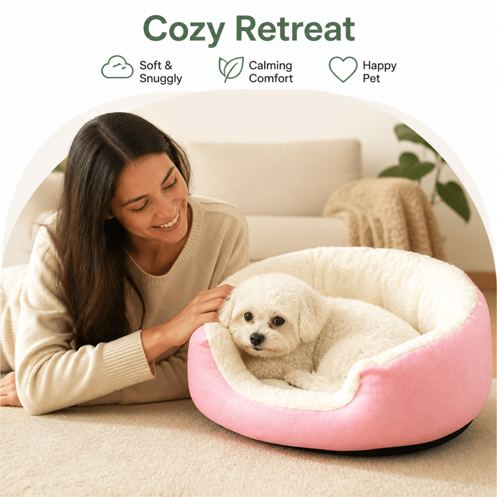 DogBedHouse Plush Faux Fur & Washable Bolster Dog Bed