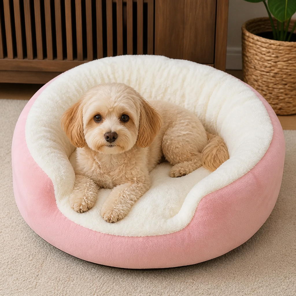 DogBedHouse Plush Faux Fur & Washable Bolster Dog Bed