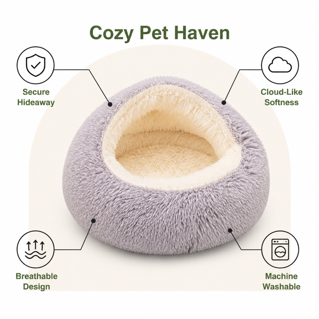 DogBedHouse Ultra-Soft Plush & Washable Semi-Enclosed Dog Bed