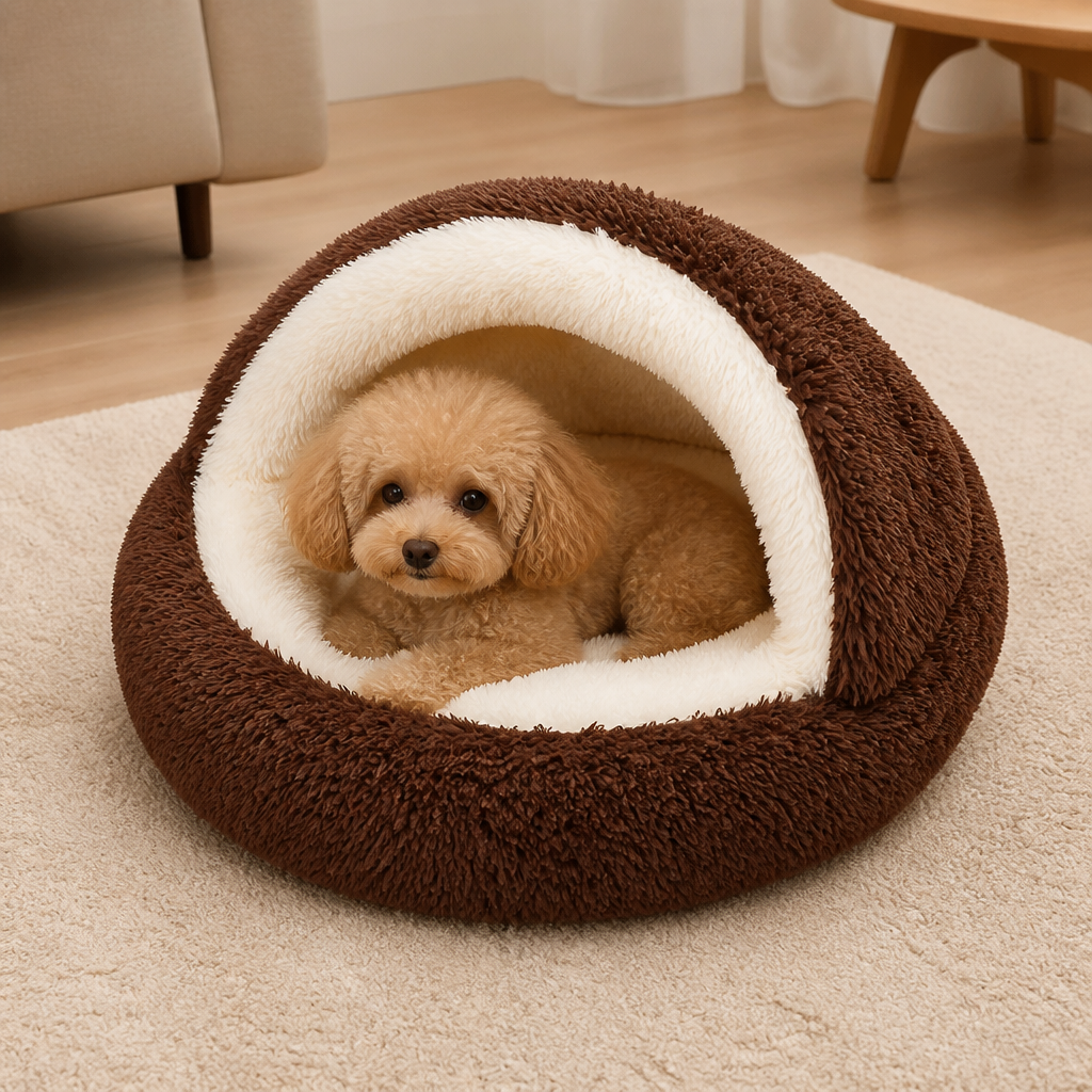 DogBedHouse Ultra-Soft Plush & Washable Semi-Enclosed Dog Bed