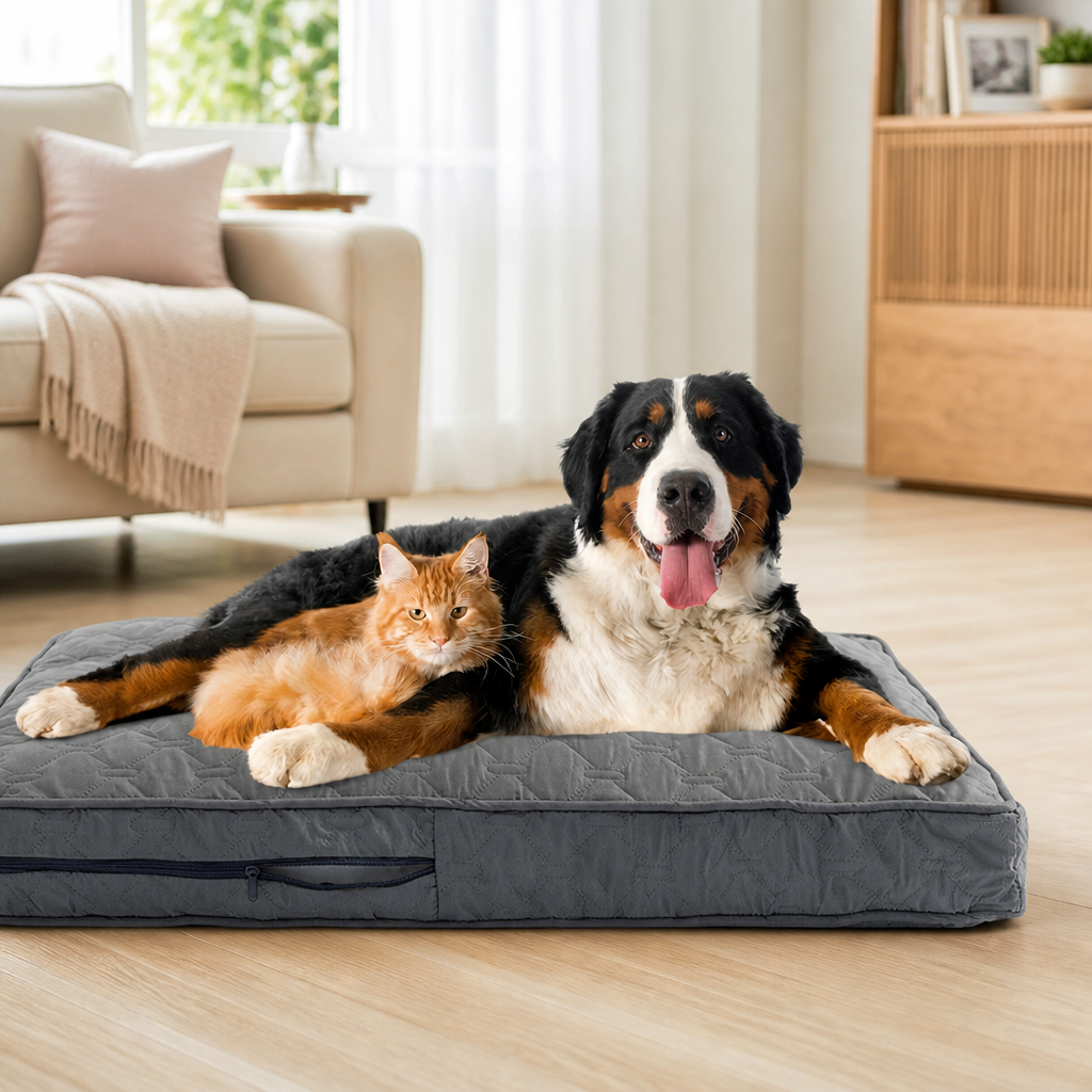 DogBedHouse Waterproof & Anti-Slip Quilted Fleece Dog Bed Cover (Removable Cover)