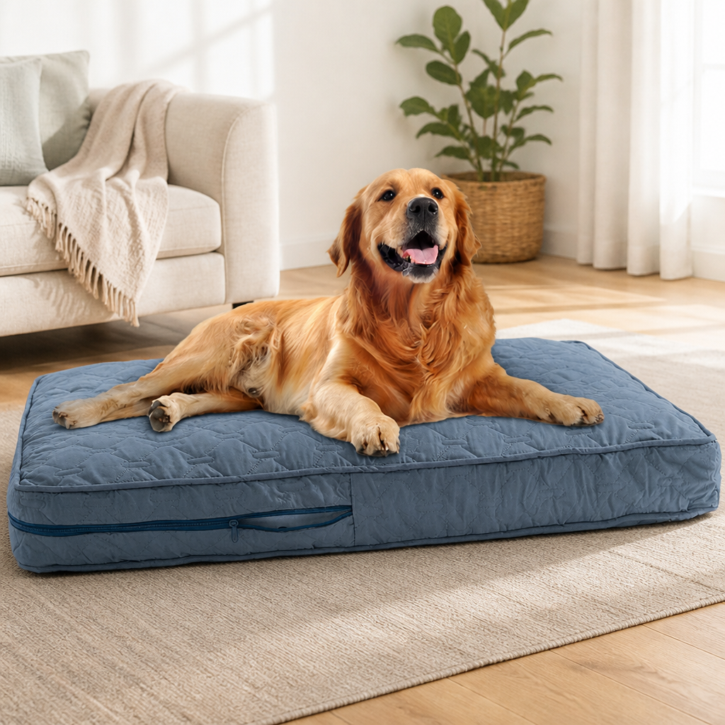 DogBedHouse Waterproof & Anti-Slip Quilted Fleece Dog Bed Cover (Removable Cover)