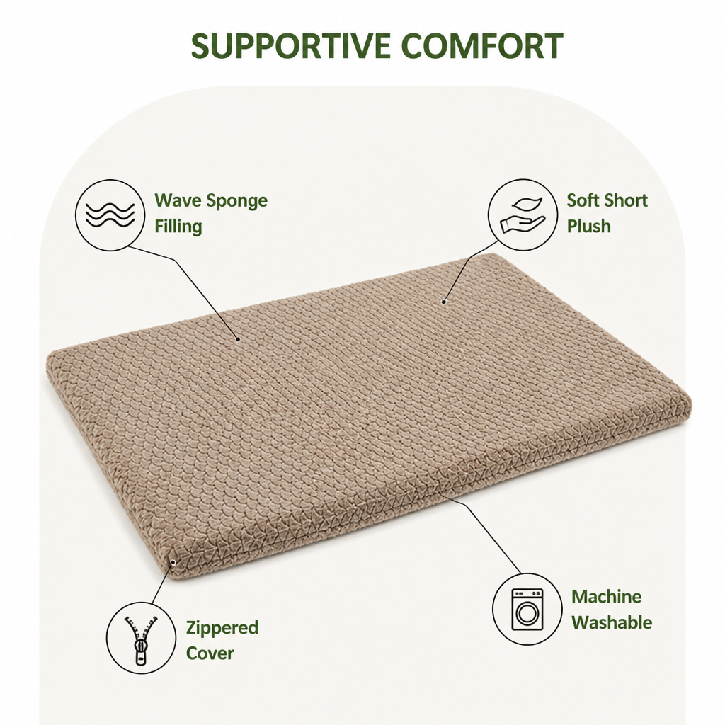 DogBedHouse Wave Sponge & Short Plush Dog Bed (Removable Washable Cover)