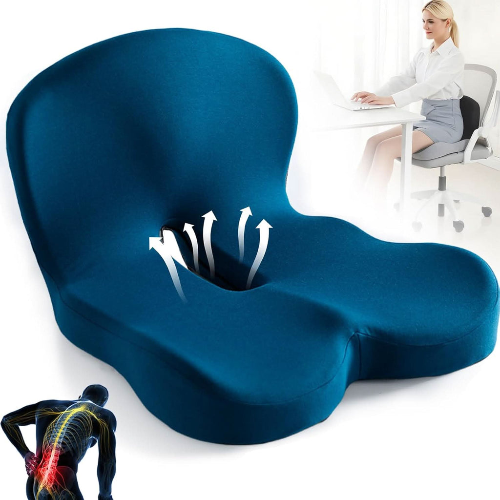 Ergonomic Seat Cushion | Contoured Memory Foam | Non-Slip Bottom & Washable Cover