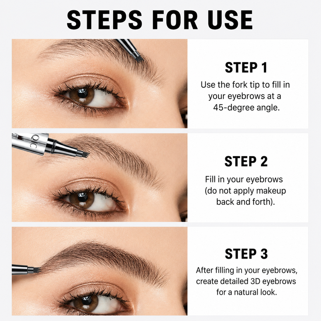 Eyebrow Pen | 3D Microblading Effect | Waterproof & Smudge-Proof | 4-Prong Fork Tip