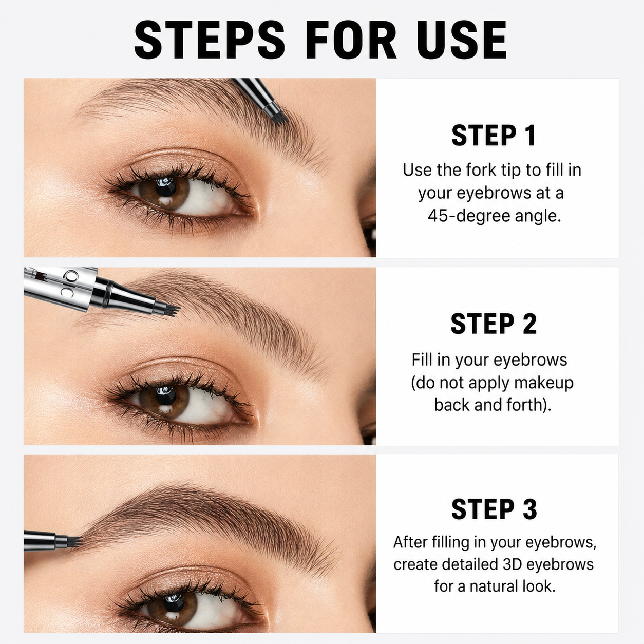 Eyebrow Pen | 3D Microblading Effect | Waterproof & Smudge-Proof | 4-Prong Fork Tip