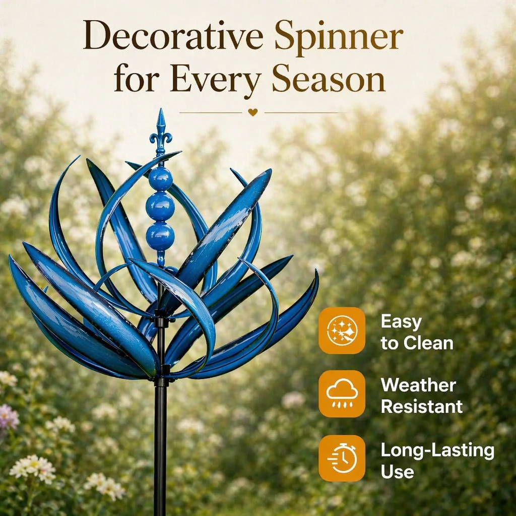 Garden Wind Spinner | Rotating Lotus Design | Rust-Resistant Metal & UV Coating | 90 cm Height